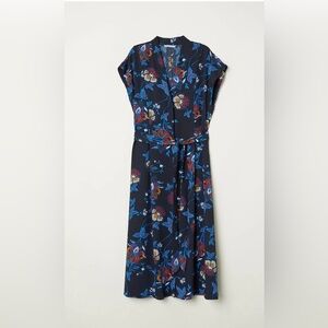 H&M Navy Floral Patterned Midi Dress Size Large
